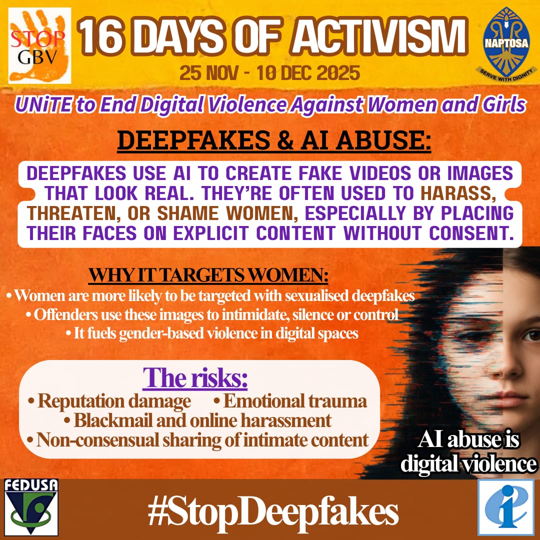 NAPTOSA_TEACH's tweet image. #Day6of16DaysOfActivism  #DeepFakes #AIAbuse #EndGBVF #NAPTOSAcares