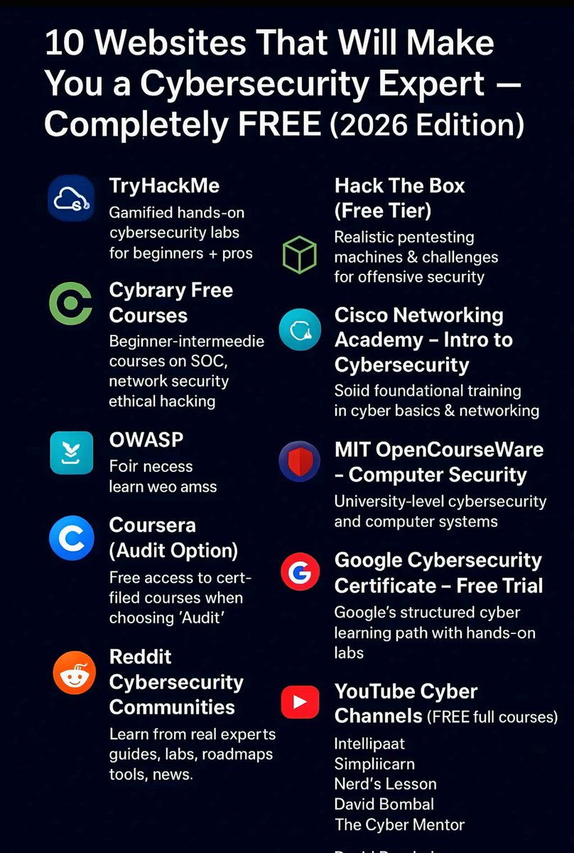 10 Websites That Will Make You a Cybersecurity Expert -Completely FREE (2026 Edition)