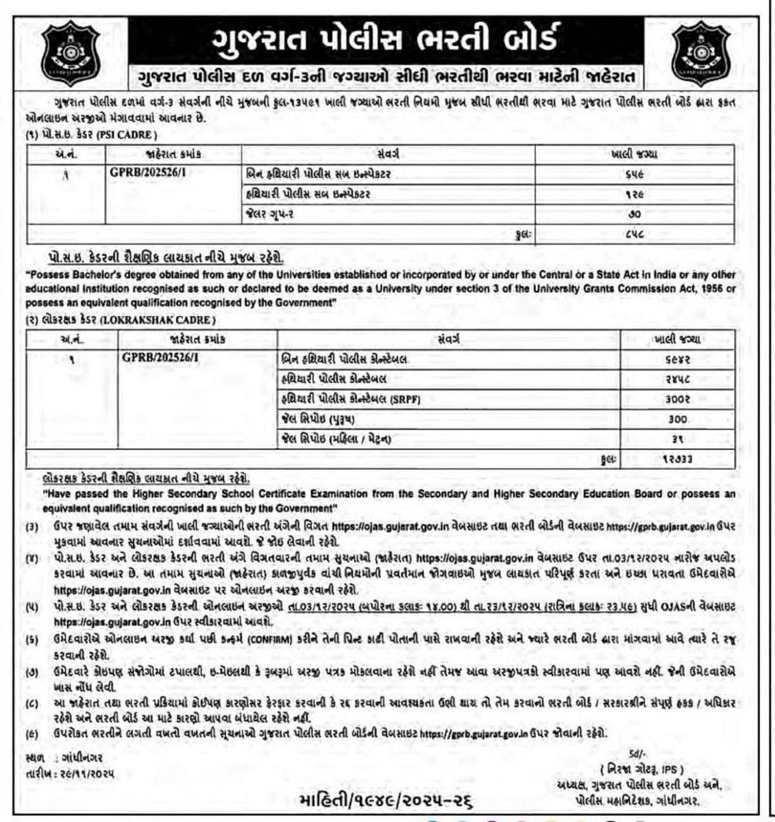 #gujaratpolice #recruitmentupdate