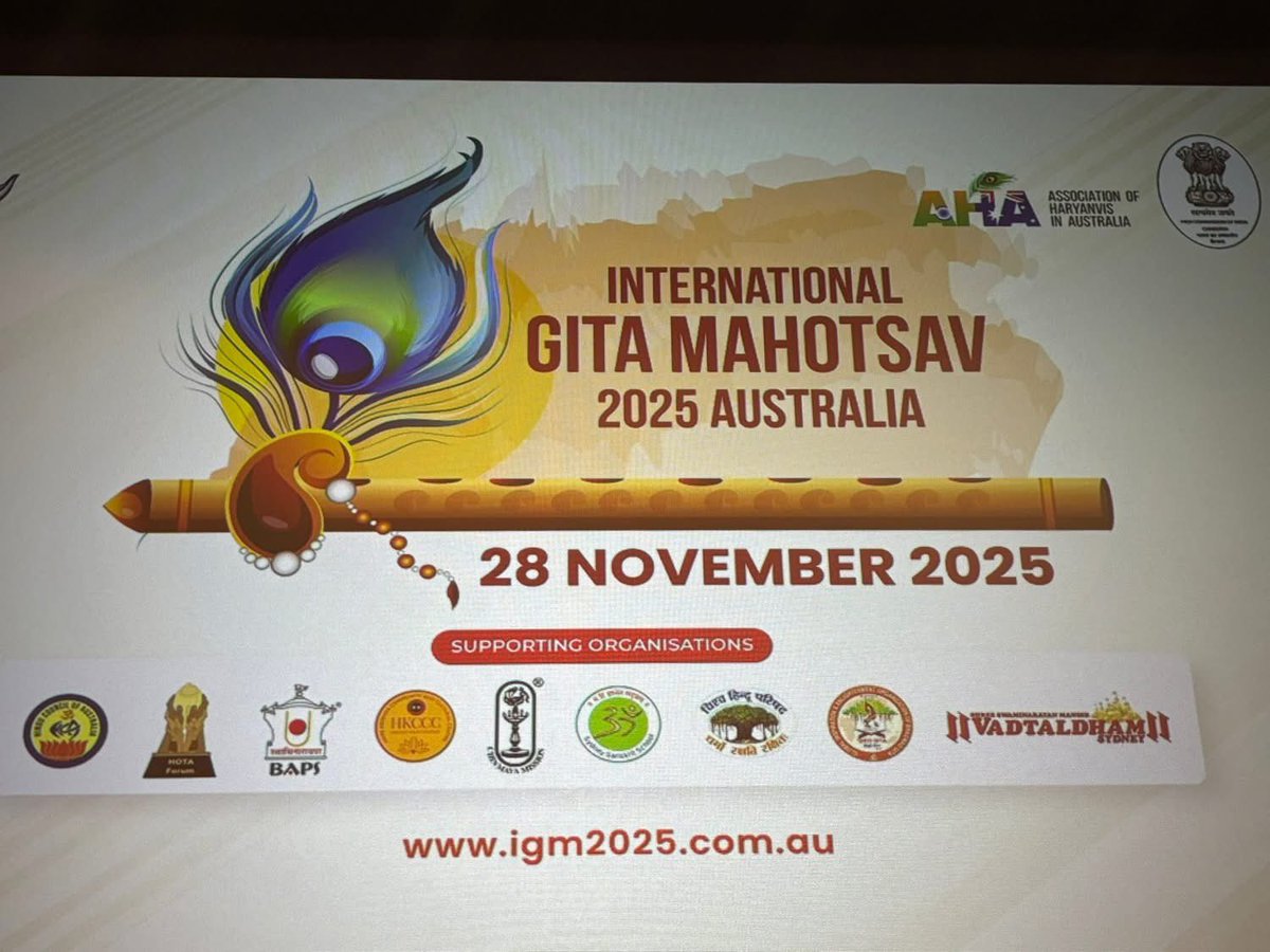 BekaDvali1's tweet photo. Honored to be acknowledged by Indian High Commissioner to #Australia H.E. Mr. Gopal Baglay &amp; by Association of Harryanvis (AHA) in #Australia during  International Gita Mahotsav 2025 in #Canberra. https://t.co/Yft1NU19tZ