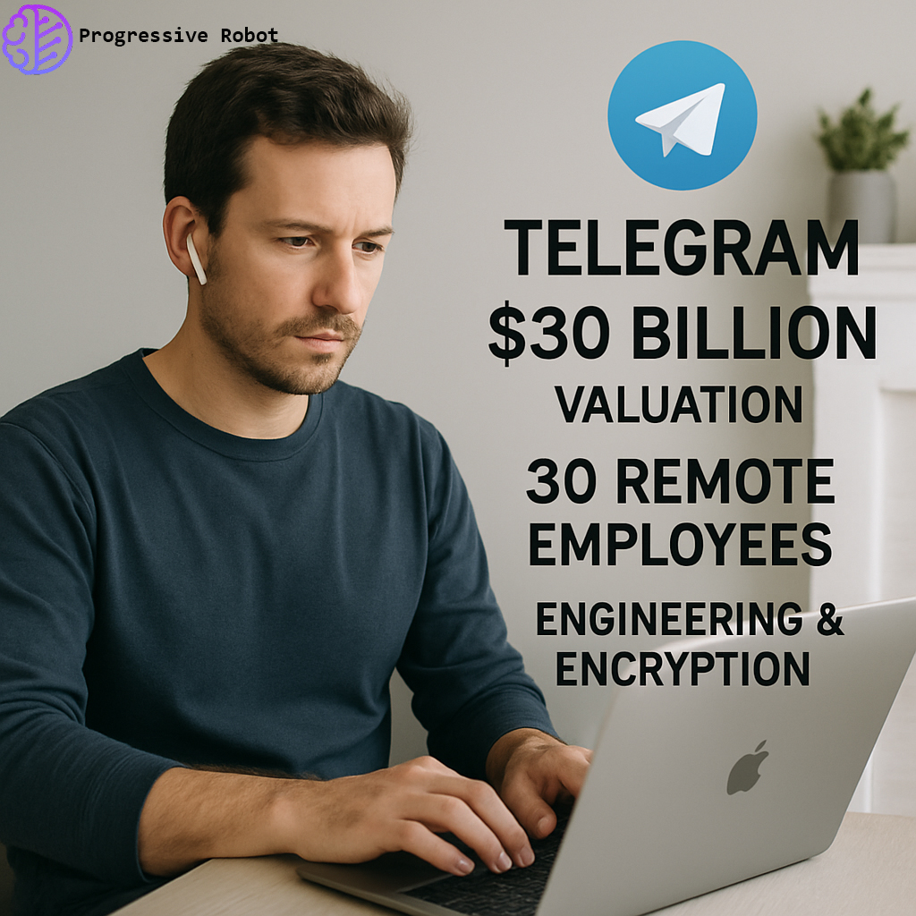 ProgresiveRobot's tweet image. Telegram has reached a valuation of $30 billion with just 30 remote employees, emphasizing engineering and encryption. This lean approach enables rapid feature development and global competition.
