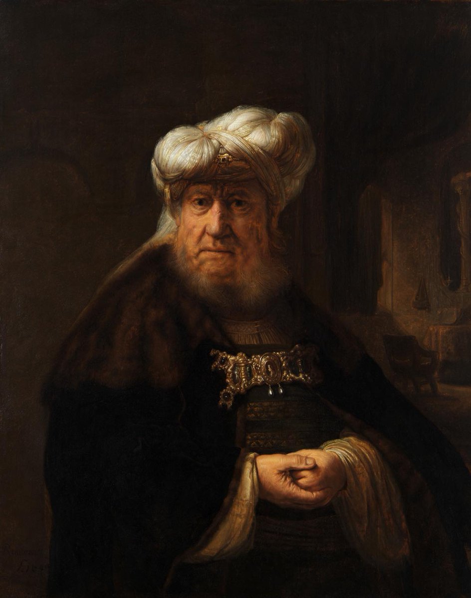 Rembrandt van Rijn (Dutch, 1606–1669)
A Man in Oriental Costume, c. 1639
Medium: Oil on panel (poplar or lime wood)
Dimensions: 102.8 × 78.8 cm
Housing: Collection of the Duke of Devonshire and the Trustees of the Chatsworth Settlement, Chatsworth House, Derbyshire