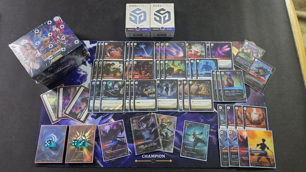 Won a Skirmish tonight with a daring off-meta call! Jk it was just Kai'Sa. Won a box, though. So, that was cool. Also, thank you <a href="/DuelSpecTCG/">DuelSpec</a> for the care package. Rocking these Frost at Houston as well. #riftbound