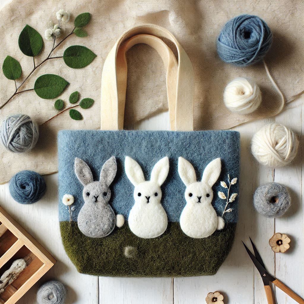 wool_felt_work's tweet image. ウサギのトートバッグ

#AI画像 #羊毛フェルト #フォロバ100：変垢✖