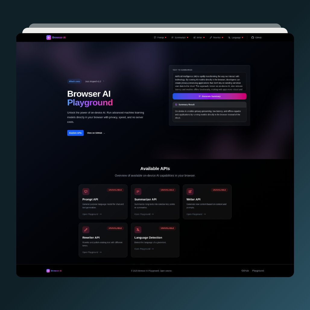 yogeshpaliyal's tweet image. Created a small tool to try out on browser AI apis, Try on desktop/laptop.
github.yogeshpaliyal.com/browser-ai/