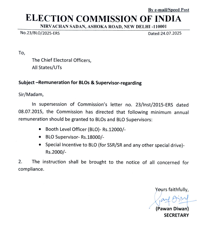 ANI's tweet image. #CORRECTION | Election Commission of India: &quot;We told the AITC delegation (during the meeting on Nov 28) that it is very strange that the increased honorarium of Rs 12,000 per year for BLOs and an additional Rs 6,000 to BLOs for SIRs approved by the ECI has not yet been paid by…