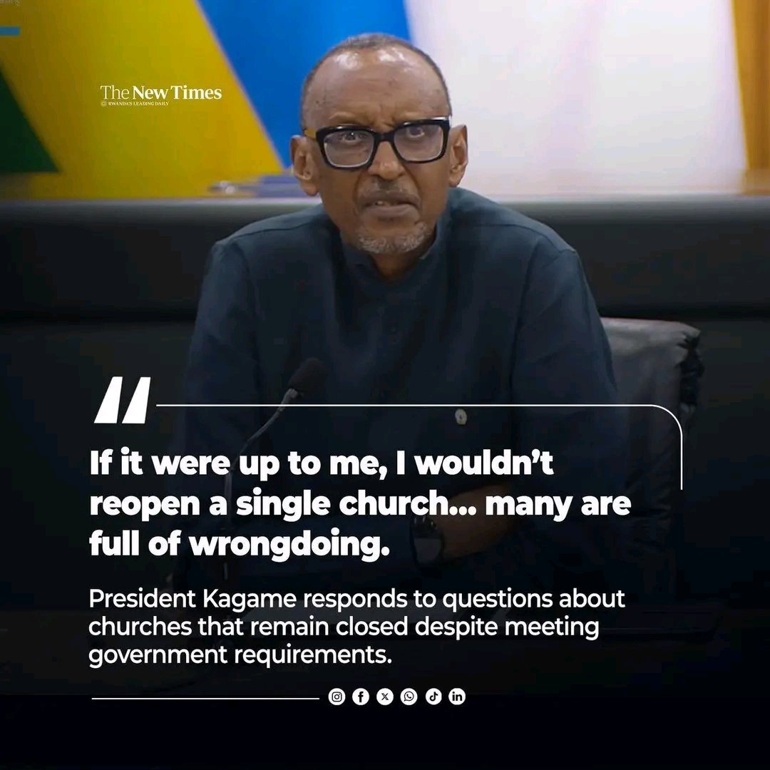 NKOMERWA5's tweet photo. Il peut avoir tort sur 999 sujets, sur celui-ci il a raison ... (Pour les non-anglophones, il dit que si cela ne dépendait que de lui, aucune église au Rwanda ne serait réouverte. Rappel : plus de 4000 églises ont été fermées au #Rwanda) . https://t.co/XYUjhqGghi