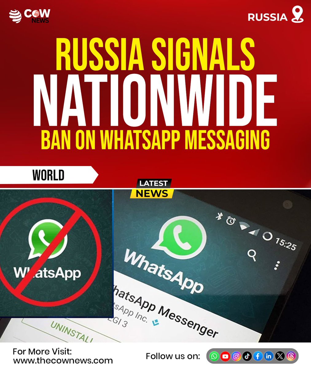 COWNewsOfficial's tweet image. Russia Signals Nationwide Ban on WhatsApp Messaging

Read Full Update in Comment

thecownews.com/russia-signals…

#RussiaWhatsAppBan #DigitalControl #TheCOWNews