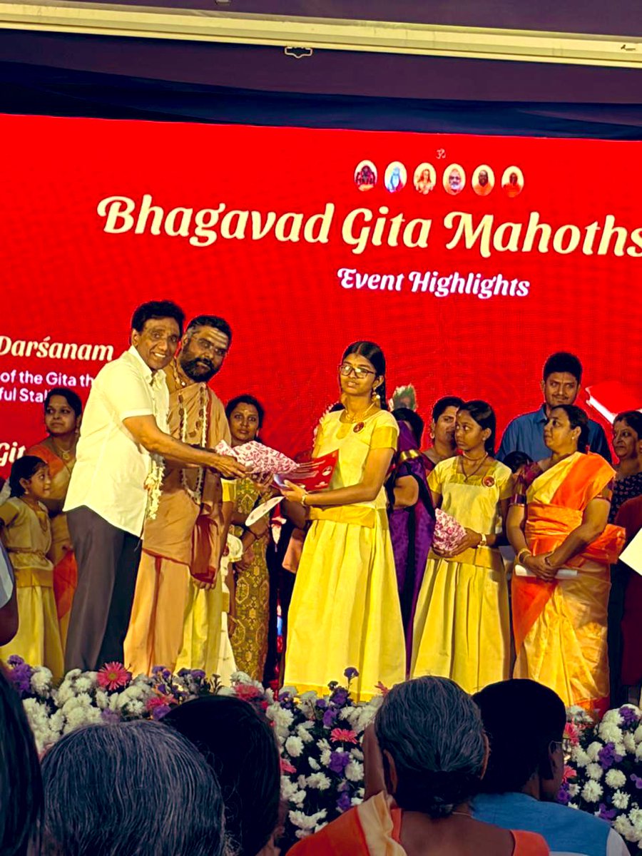 DrJSROfficial's tweet photo. 30-November-2025

It was a privilege to participate in the Bhagavad Gita Mahotsavam this morning at the Infosys Hall, Ramakrishna Mission School, T. Nagar. Watching the children recite the Gita with such purity, confidence, and devotion was truly uplifting. I was honoured to share a few words and to felicitate these bright young scholars, who carry forward our sacred tradition with grace and promise.

My sincere appreciation to the organisers, teachers, and parents for nurturing this timeless heritage with such care. A memorable morning indeed. Jai Shree Krishna.

#DrJSR #GitaMahotsavam #BhagavadGita #YoungScholars #CulturalHeritage #ConsciousIndia #DharmaInAction