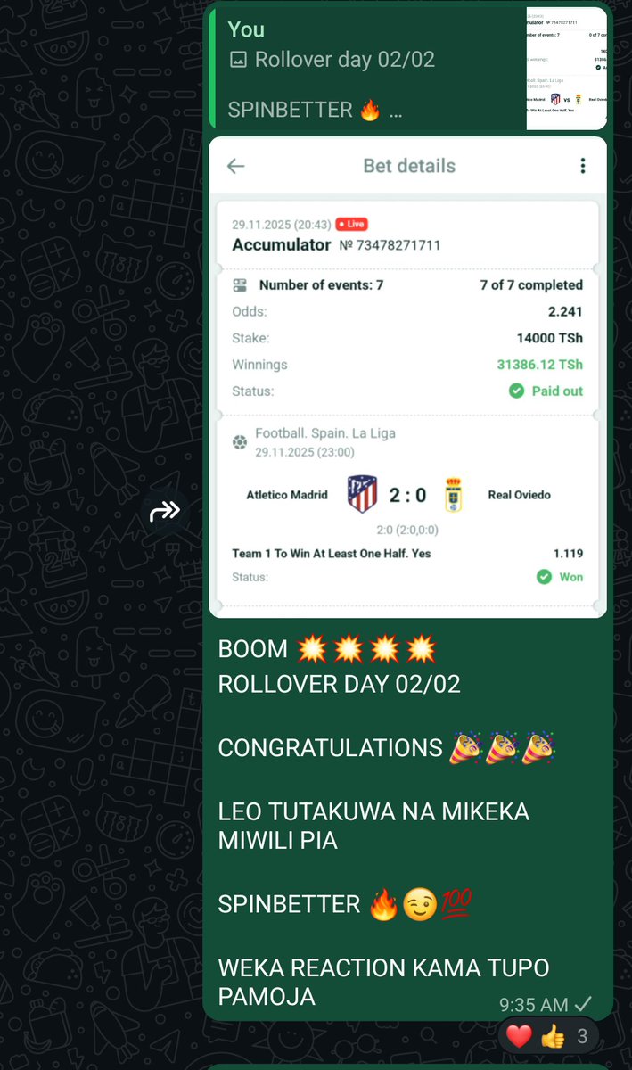 Barllow_Jm's tweet image. Rollover yetu ya kuitafuta laki tano weekend hii 
Tunamaliza leo

Kampuni ni SPINBETTER 

Tumeanza na 5,500 tu 

Fungua akaunti Spinbetter 
Gusa link ya Spinbetter website👇
spinbetter.ee/sport_BARLOW
Promo code jaza👉BARLOW 

Nicheki kuadd rollover V.I.P A group bure 👇
0786151126