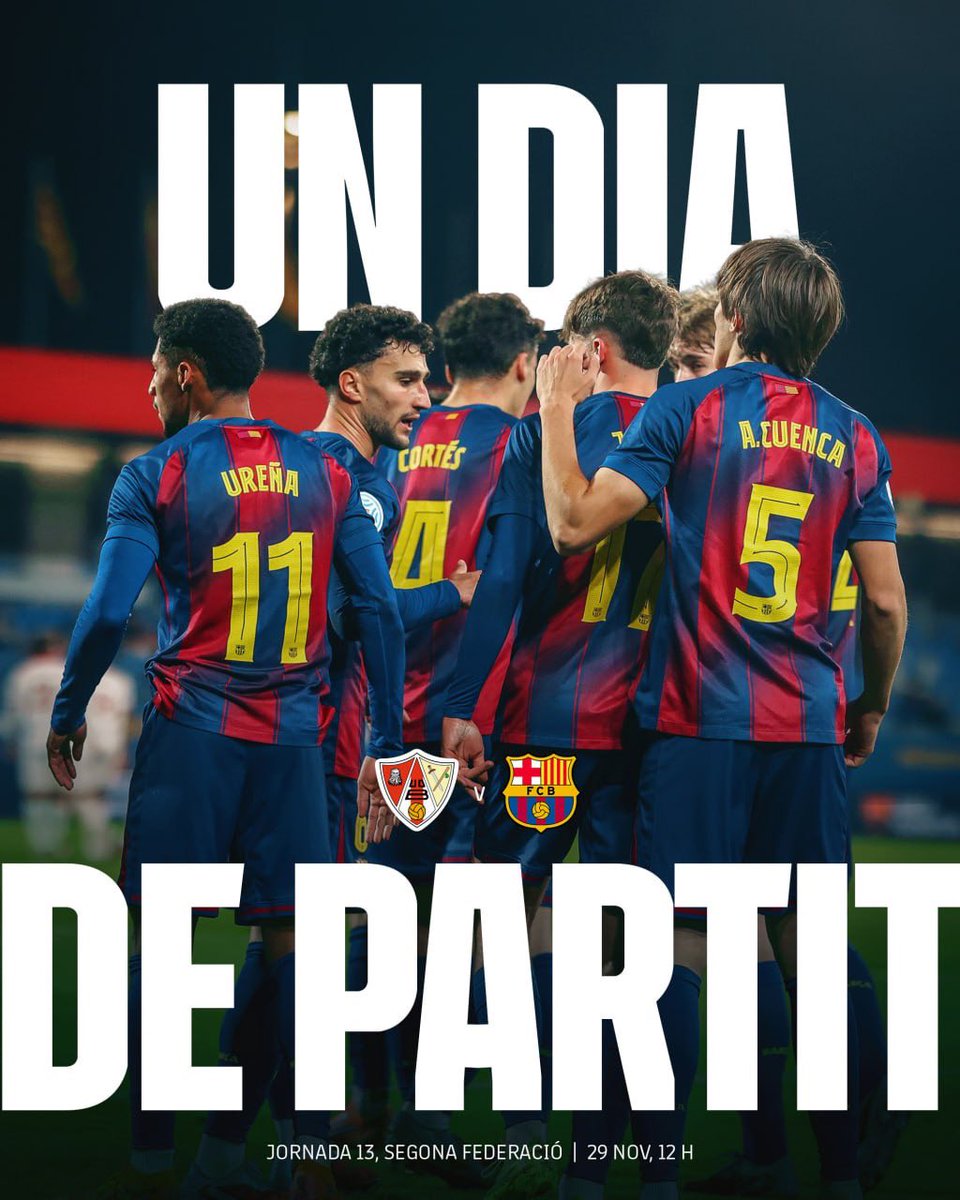 FCBarcelonaB's tweet image. 𝐔𝐍 𝐃𝐈𝐀 𝐃𝐄 𝐏𝐀𝐑𝐓𝐈𝐓

⚽ UD Barbastro 🆚 Barça Atlètic

⌚ 12.00 h
🗓 J13 Segona RFEF
🏟 Municipal de Barbastro
🖥️ Aragón Deportes

💙❤