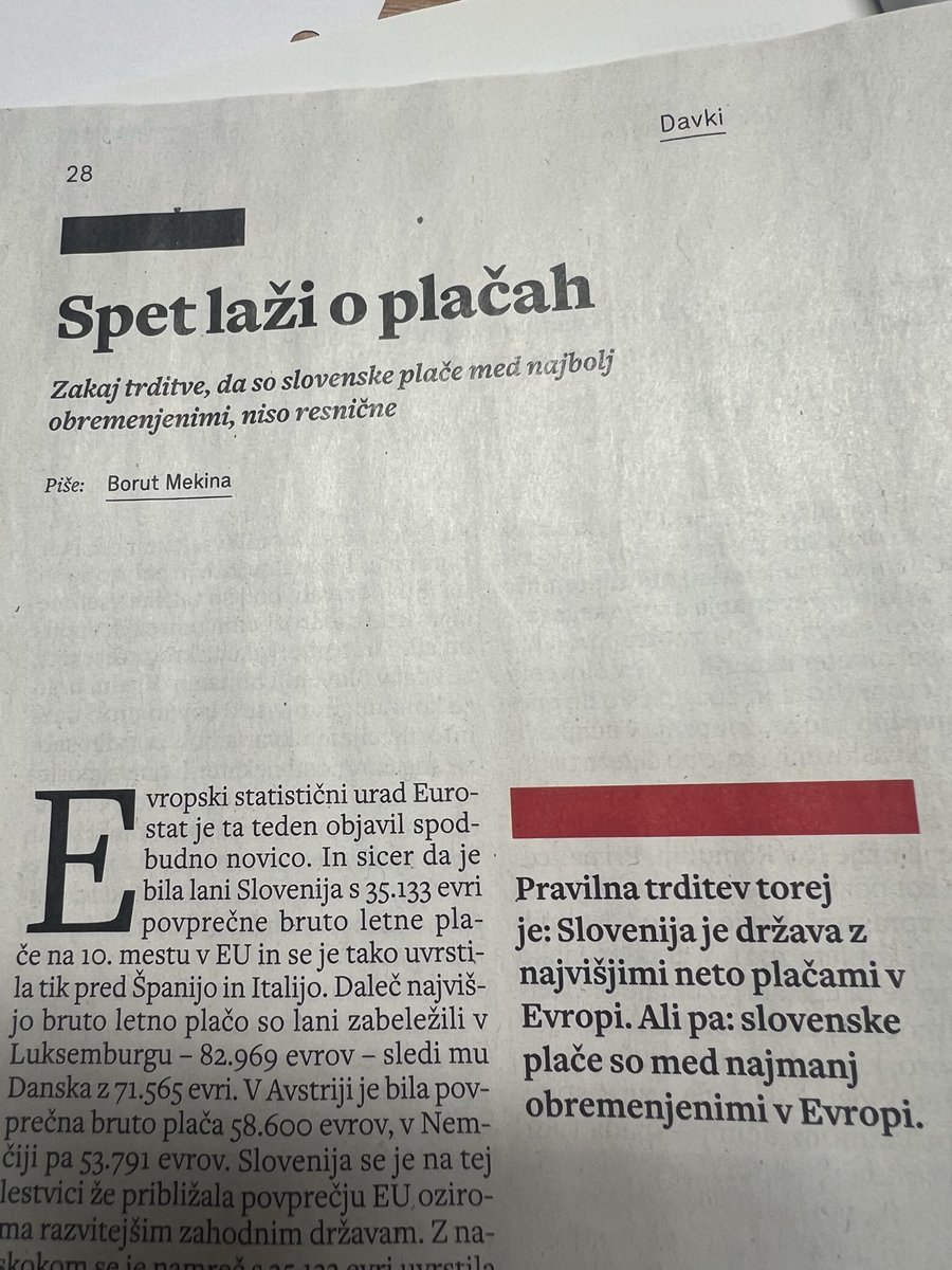 IvanSimic59's tweet image. Obdavčitev plač v Sloveniji. Visoka ali nizka? Kaj je res? Berem dva nasprotujoča si članka. Prvi je iz Mladine, novinar Borut Mekina, drugi iz Slovenskega časa, novinar Jakob Vid Zupančič. Kaj pravite vi? Razen tega, da papir prenese vse.