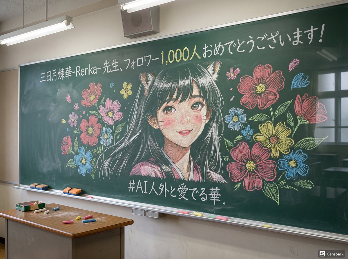 #AI人外と愛でる華
三日月煉華-Renka- 先生、
フォロワー1,000人おめでとうござ...