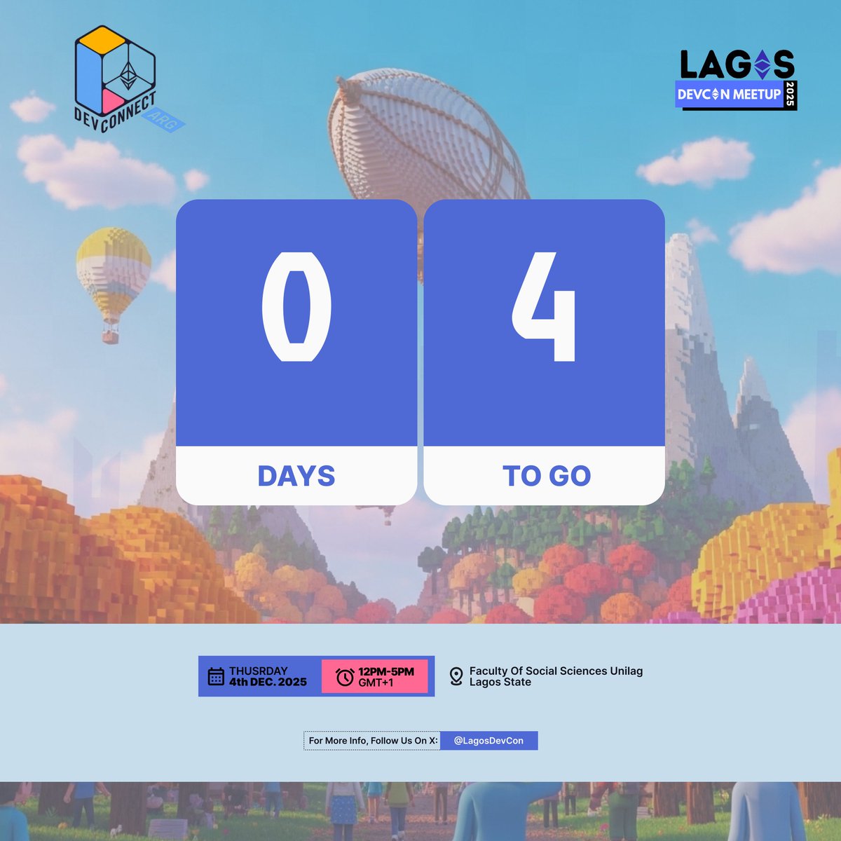 LagosDevcon's tweet image. We are just 4 DAYS away from the Lagos Devcon Meetup 2025, commemorating #DevconnectARG! 🇳🇬🇦🇷

The global Ethereum ecosystem has gathered, and now we are bringing that same electric atmosphere home. 🥳

Builders, founders, creatives, and curious minds, all in one room to relive…