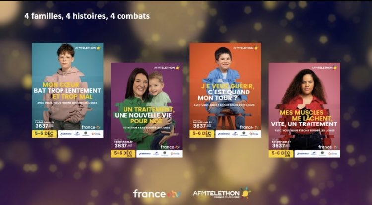 evedx's tweet image. 🟡 J-5
#Telethon2025

Noé, Paulin, Lucie et Maxence sont les visages des familles ambassadrices de cette 39e édition

Combattre la maladie 
Faire bouger les lignes 

RV les 5 et 6 décembre sur les antennes de #francetv 

#MediaPublic #victoires #espoirs #urgences