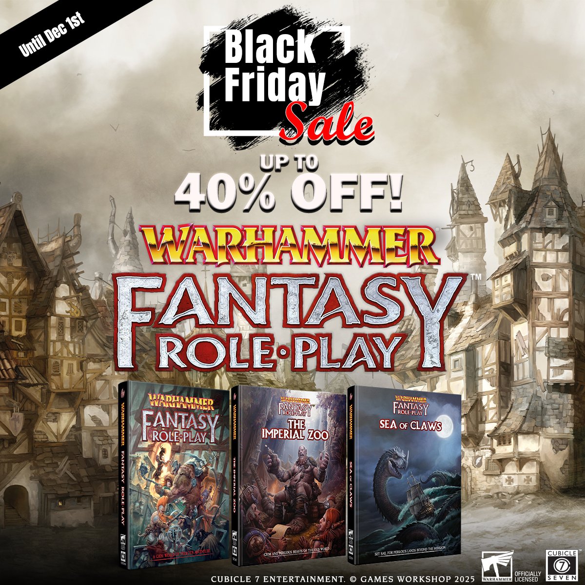 Catch up on Warhammer Fantasy Roleplay with our Grim and Perilous Black Friday offer - up to 40% off! 

bit.ly/3XraKL0

#warhammercommunity   #TTRPGCommunity #warhammerfantasy #drivethrurpg #Cubicle7 #roleplaying #BlackFridaySale