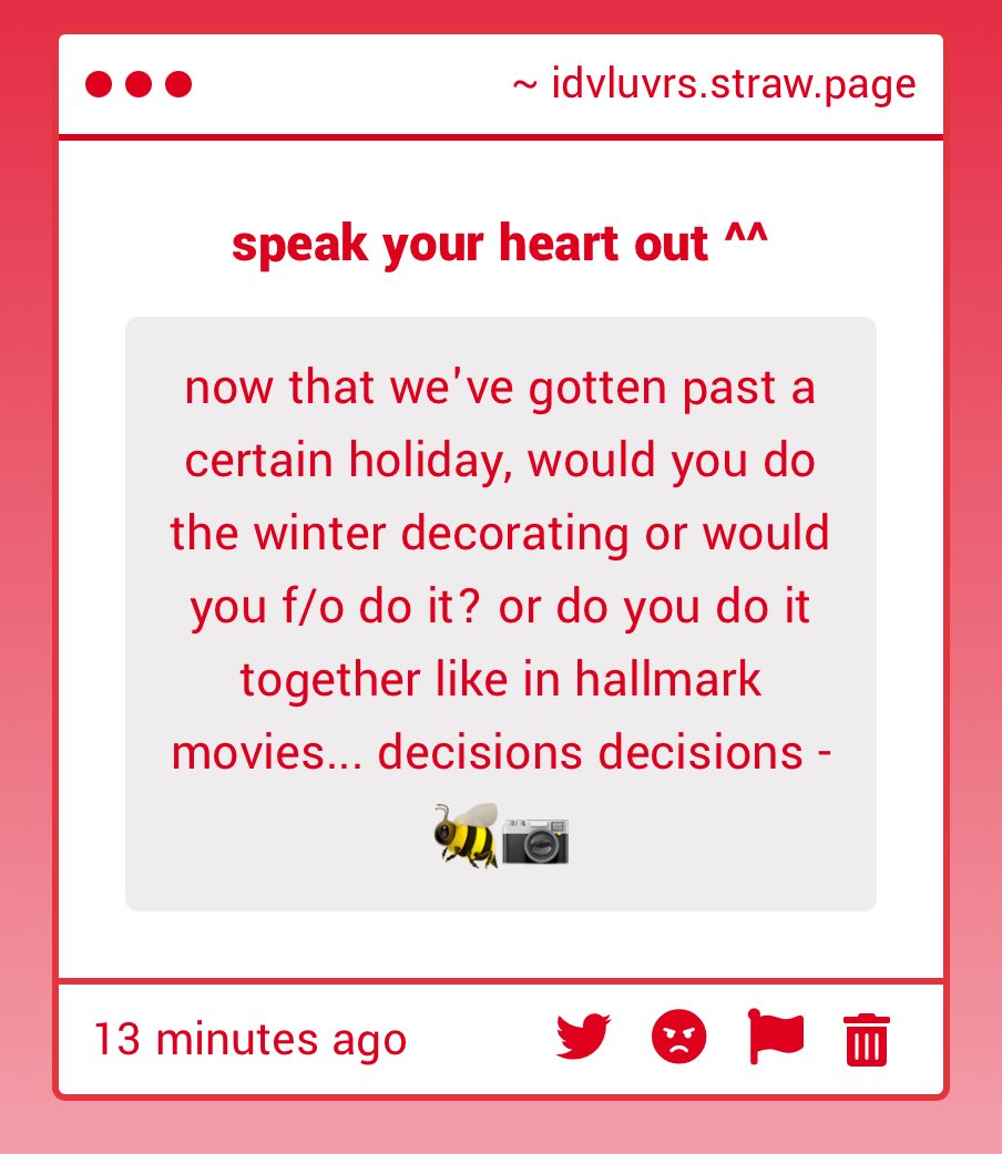 identity_luVrs's tweet image. 𓏲ּ𝄢  YUME QUESTION via luVr  𓏲ּ𝄢

🐝📷 anon

would you do the winter decorating or would your f/o do it? or would you do it together?

⟢ link: idvluvrs.straw.page ⟢