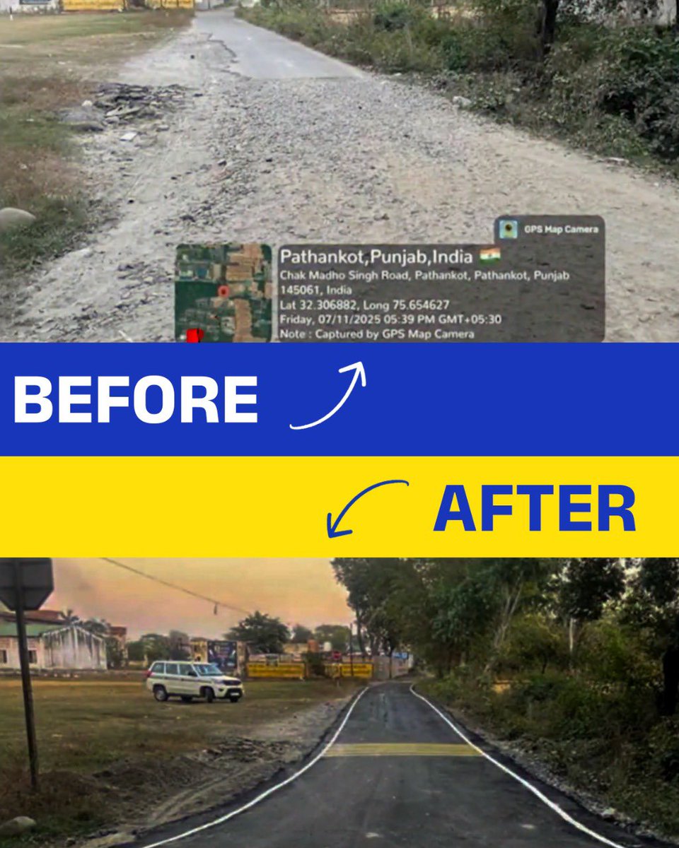 Punjab_Progress's tweet image. Before vs After — Development you can feel.
Chak Madho Singh Road, Pathankot.