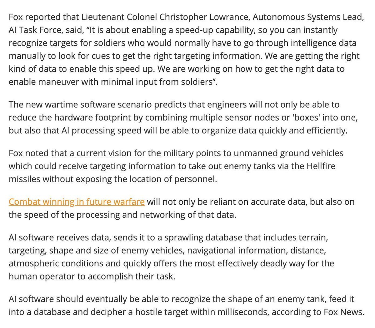 gp_pulipaka's tweet image. US Military Army! by @SputnikInt. Featuring @gp_pulipaka @USArmy #BigData #Analytics #DataScience #AI #MachineLearning #IoT #IIoT #PyTorch #Python #RStats #TensorFlow #CloudComputing #DataScientist #Linux #Programming #Coding #100DaysofCode  
geni.us/Military-AI-Re… 
.