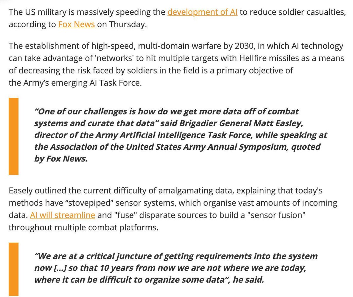 gp_pulipaka's tweet image. US Military Army! by @SputnikInt. Featuring @gp_pulipaka @USArmy #BigData #Analytics #DataScience #AI #MachineLearning #IoT #IIoT #PyTorch #Python #RStats #TensorFlow #CloudComputing #DataScientist #Linux #Programming #Coding #100DaysofCode  
geni.us/Military-AI-Re… 
.