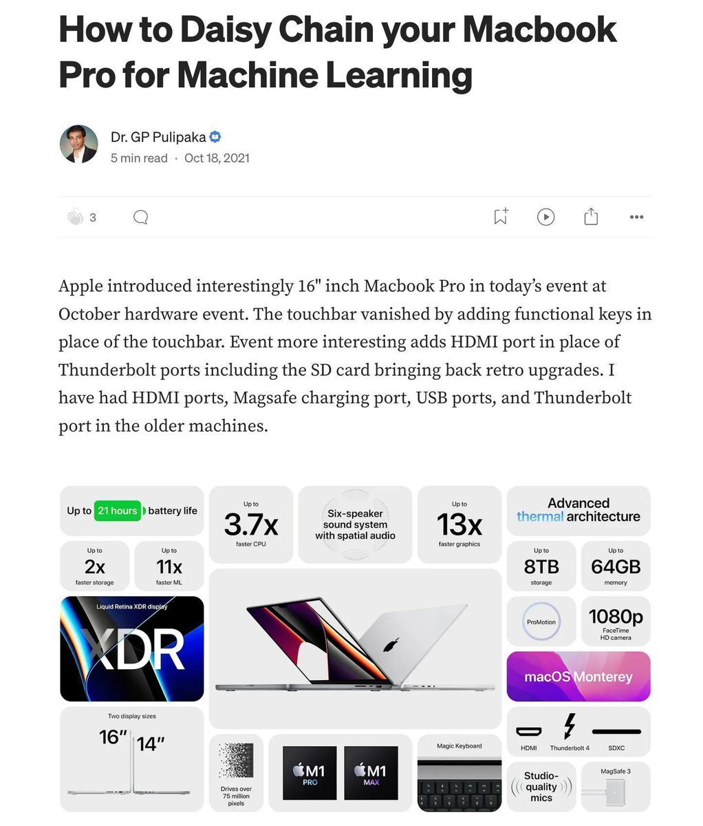 gp_pulipaka's tweet image. Macbook Pro for Machine Learning. #BigData #Analytics #DataScience #AI #MachineLearning #IoT #IIoT #Python #RStats #TensorFlow #JavaScript #ReactJS #Serverless #DataScientist #Linux #Programming #Coding #100DaysofCode 
geni.us/Macbook-Pro-M-L