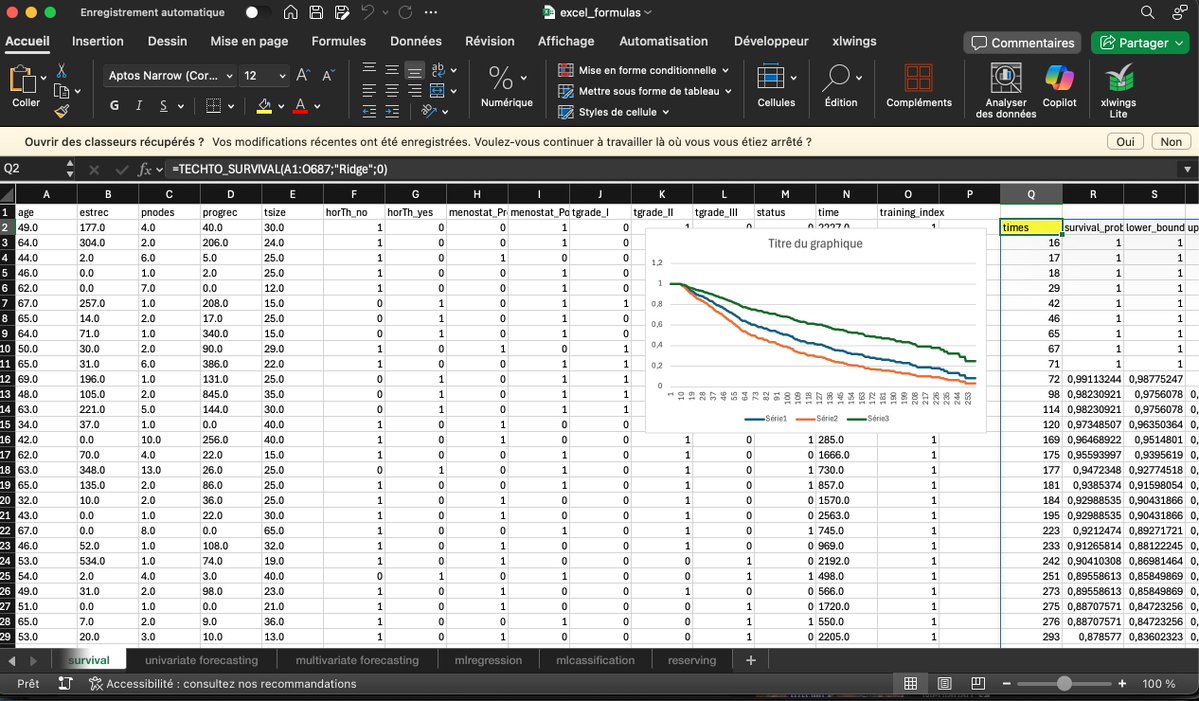 sippingrizzly's tweet image. Calling =TECHTO_SURVIVAL for Survival Analysis in Excel is just a matter of copying and pasting thierrymoudiki.github.io/blog/2025/07/0… #Techtonique #DataScience #Python #rstats #MachineLearning