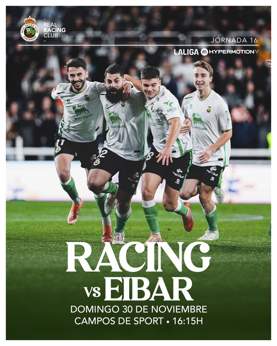 ⚔️ ¡Buenos días, racinguistas! #MatchDay

🆚 <a href="/SDEibar/">SD Eibar</a> 
⏱️ 16:15 horas
🏟️ Campos de Sport
🎟️ taquilla.realracingclub.es
📺 LaLiga Hypermotion TV

#RacingEibar #LaLigaHypermotion