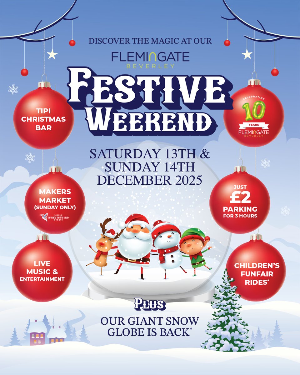 𝗧𝗛𝗘 𝗙𝗟𝗘𝗠𝗜𝗡𝗚𝗔𝗧𝗘 𝗙𝗘𝗦𝗧𝗜𝗩𝗘 𝗪𝗘𝗘𝗞𝗘𝗡𝗗 𝗜𝗦 𝗜𝗡 𝟮 𝗪𝗘𝗘𝗞𝗦🎄

Just a short stroll from the iconic Beverley Minster and the town centre, Flemingate will be bursting with magic, music, and family moments!

Discover the magic at flemingate.co.uk