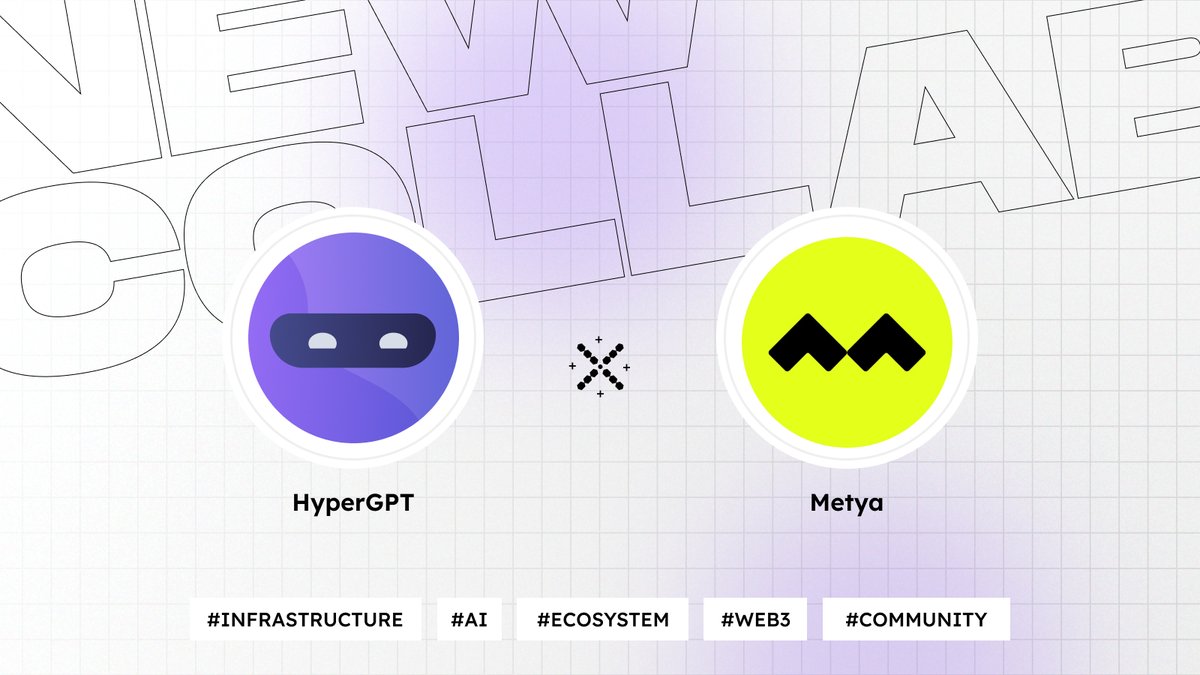 hypergpt's tweet image. 🔥 Two different corners of Web3 just collided and the result feels like the start of a new social-AI reality.

Today we’re excited to announce a partnership between @metyacom , the world’s largest AI-driven SocialFi platform, and HyperGPT, the AI × blockchain engine powering…