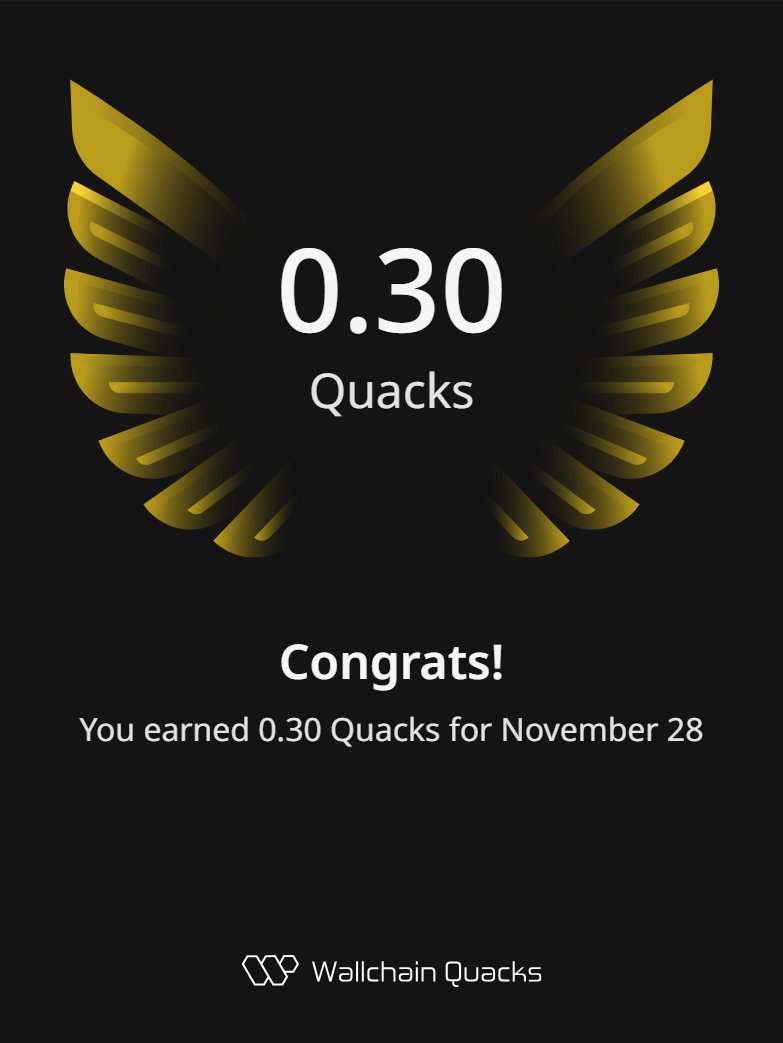 Uniqueofweb3's tweet image. Just earned 0.30 Quacks on @wallchain in one day 🦆

Turn insights into rewards and climb the leaderboard 🥇

Use my referral link – quacks.app/?ref=Uniqueofw…