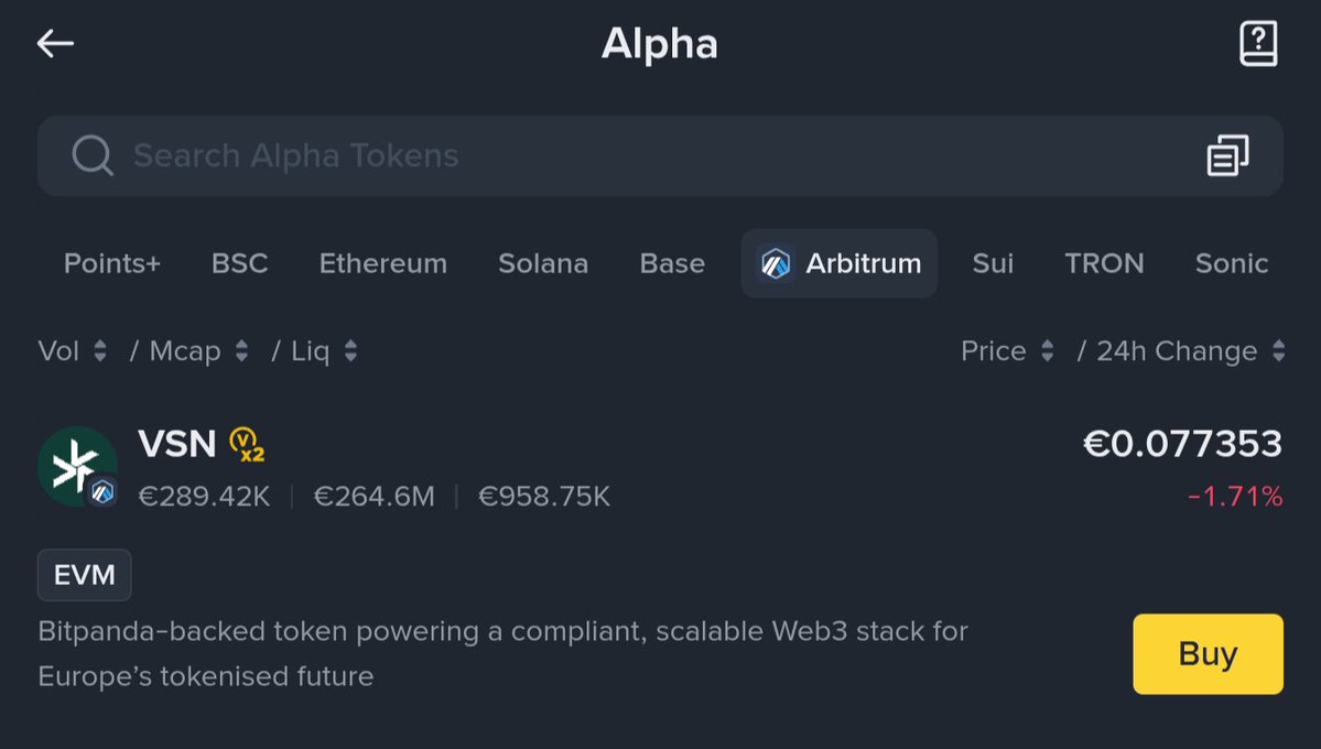 Did you trade <a href="/vsntoken/">Vision</a> on <a href="/BinanceWallet/">Binance Wallet</a> yet?

Spearheading the <a href="/arbitrum/">Arbitrum</a> integration on Binance Alpha 🎉