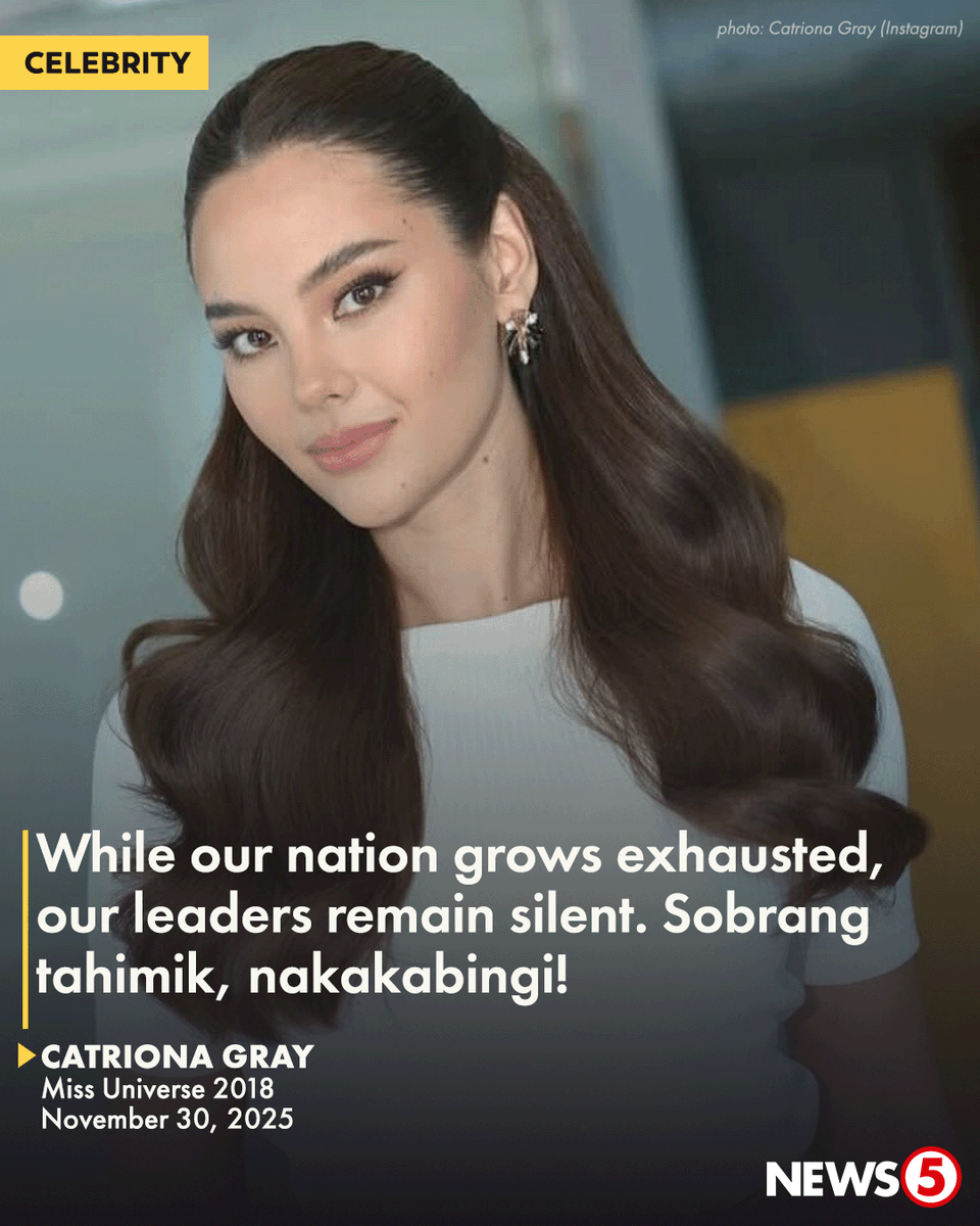 News5PH's tweet photo. 'BAKIT TAYO PUMAPAYAG?'   

Nakiisa si Miss Universe 2018 Catriona Gray sa isinasagawang kilos-protesta sa People Power Monument sa EDSA para magbigay ng kanyang hinaing sa talamak na korupsyon at katiwalian sa gobyerno. 

 "Ilang baha pa? Ilang scandal pa? Ilang nakaw na pondo pa before we finally say 'tama na!'" saad ni Catriona.|

FULL VIDEO: https://t.co/vpuTCLpfY5