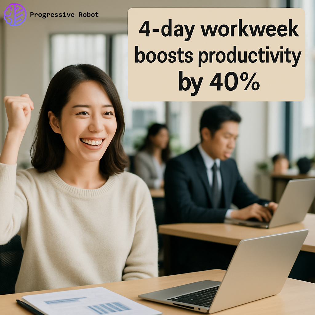 ProgresiveRobot's tweet image. The 4-day workweek experiment conducted by Microsoft Japan resulted in a 40% increase in employee productivity. This suggests that a shorter workweek can lead to improved work-life balance and performance. 
#WorkLifeBalance #EmployeeWellbeing #FutureOfWork