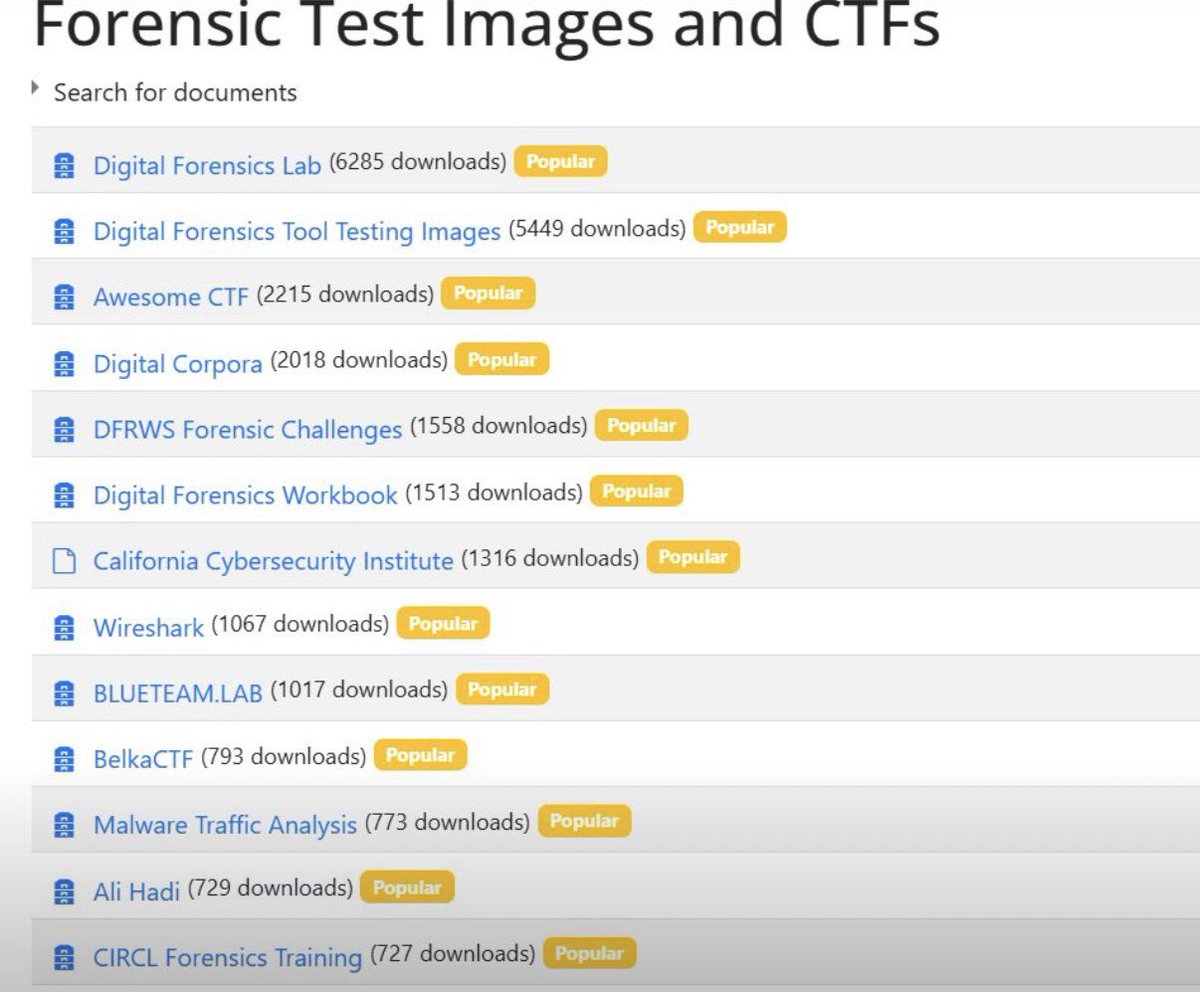 RedHatPentester's tweet image. DFIR training  hosts one of the most comprehensive curated collections of forensic practice materials bringing together high-quality datasets, lab images, and CTF challenges from trusted sources worldwide. The collection includes:

1. Full disk images for hands-on forensic…