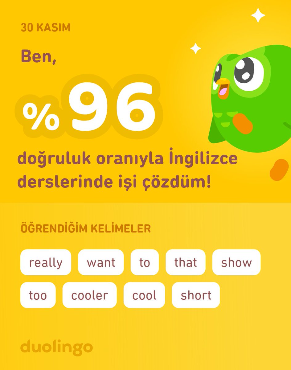 Duolingo'da İngilizce öğreniyorum! Duolingo hem etkili hem eğlenceli hem de ücretsiz.