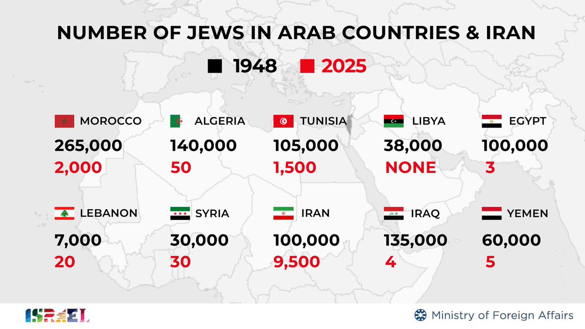 IsraelMFA's tweet image. On Nov. 30, Israel marks the Day of Departure &amp;amp; Expulsion of Jews from Arab Countries &amp;amp; Iran. Almost a million Jews expelled from their countries of birth after 1948 (&amp;gt;850,000 from the Arab world &amp;amp; 100,000 from Iran).

Stripped of rights. Subject to state sanctioned violence,…