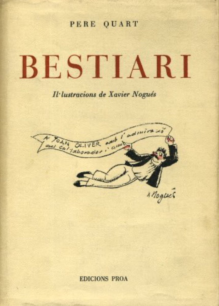 Que jo mateixa, si no fos tan llega, 
en lletra clara contaria el fet. 
Temps era temps hi hagué una vaca cega: 
jo sóc la vaca de la mala llet! 

Pere Quart
