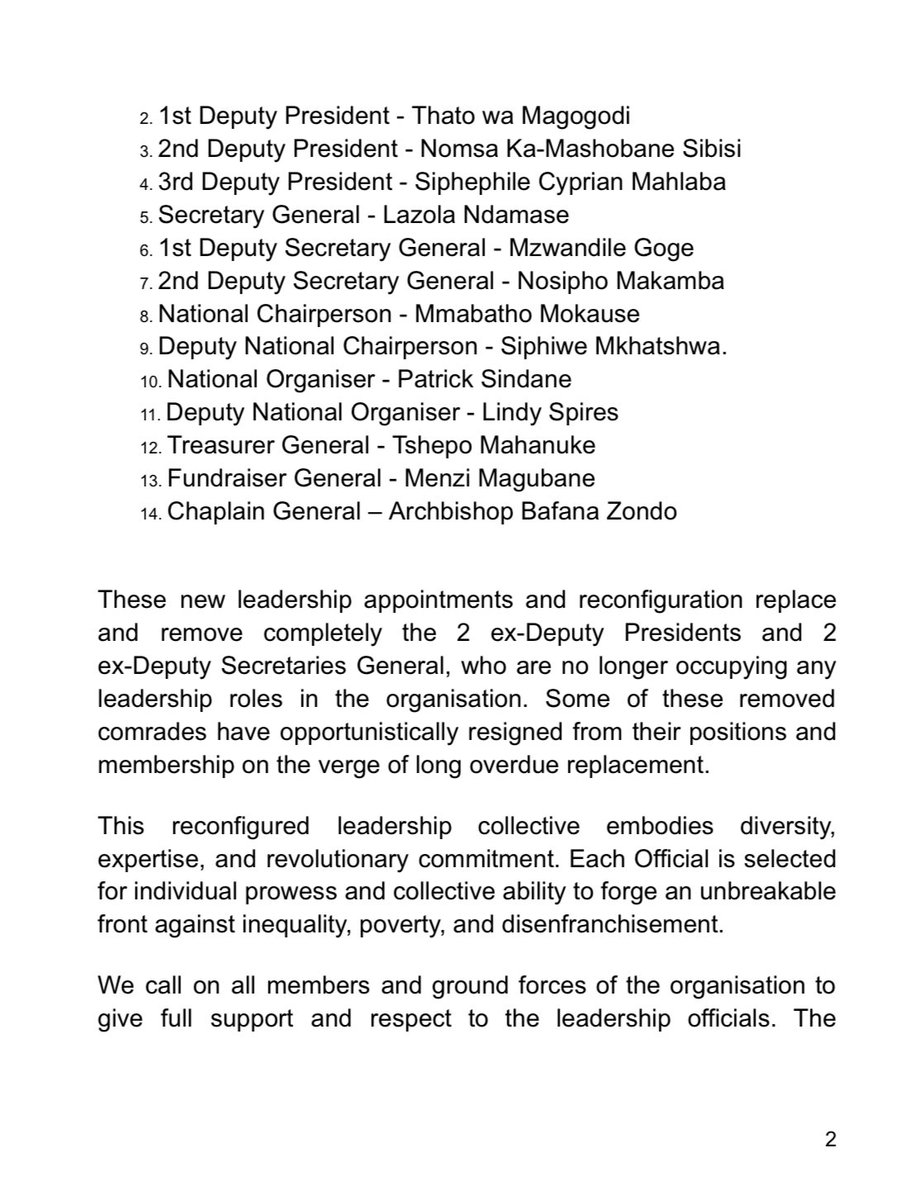 MzansiAi4u's tweet photo. Afrika Mayibuye @mayibuye_afrika announces new leadership, new and reconfigured they say. Here it is π
#WALvSA Eben @FloydShivambu #PrestigiousAshleyOgle https://t.co/1DeExEvWgO