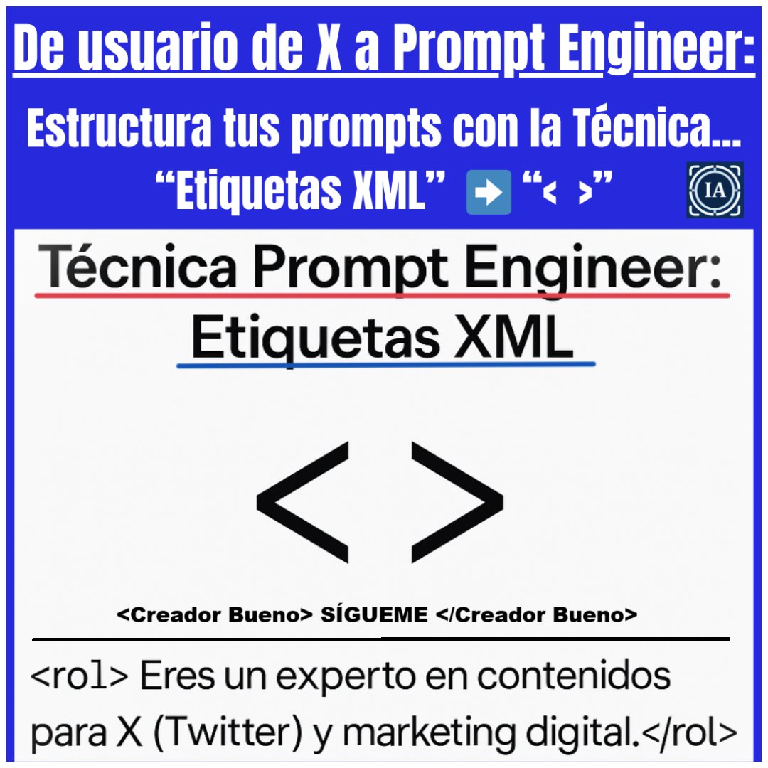 Un Humano ve tus prompts ordenados en Word, pero al pegarlo en el Chat, la IA ve 1 bloque caótico.

Te dejo paso a paso la Técnica Prompt Engineer: "Etiquetas XML", ordena Rol, Contexto, Tarea y Ejemplos, en Prompts largos y complejos.

GUARDA: Este 🧵⬇️ vale US 450 en Internet.