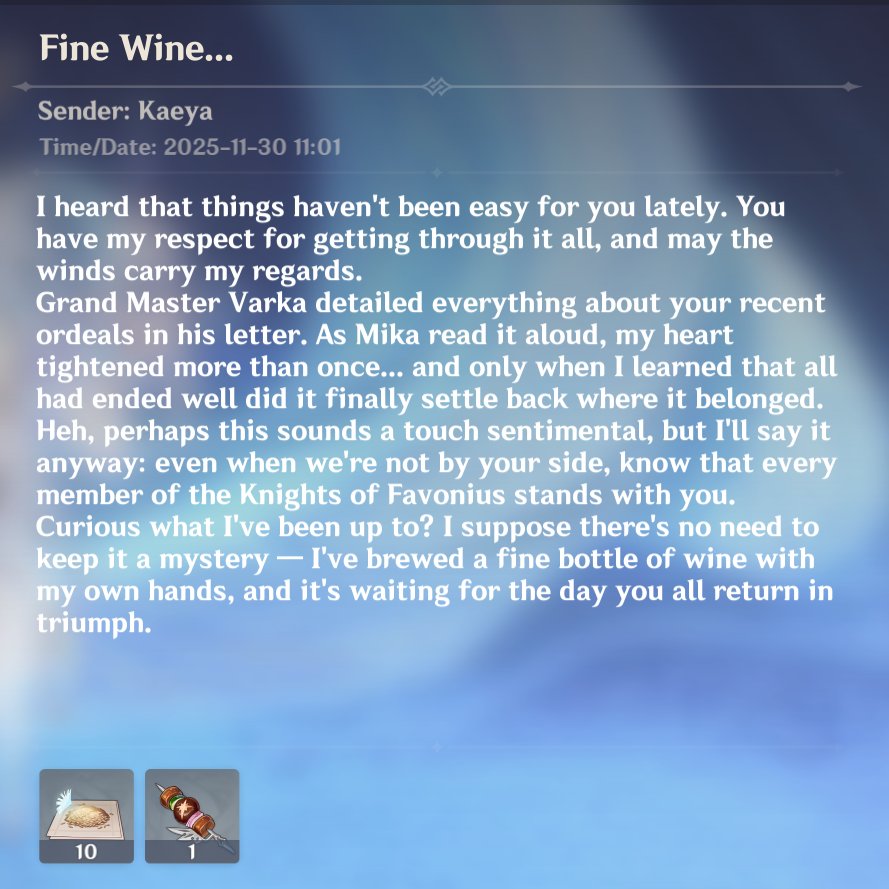 i am going to cry my eyes out this is the most sincere and sweetest birthday letter we have received from any character so far???? kaeya my darling I love youuuuuuuuuuuuuuuuuu <3333333333