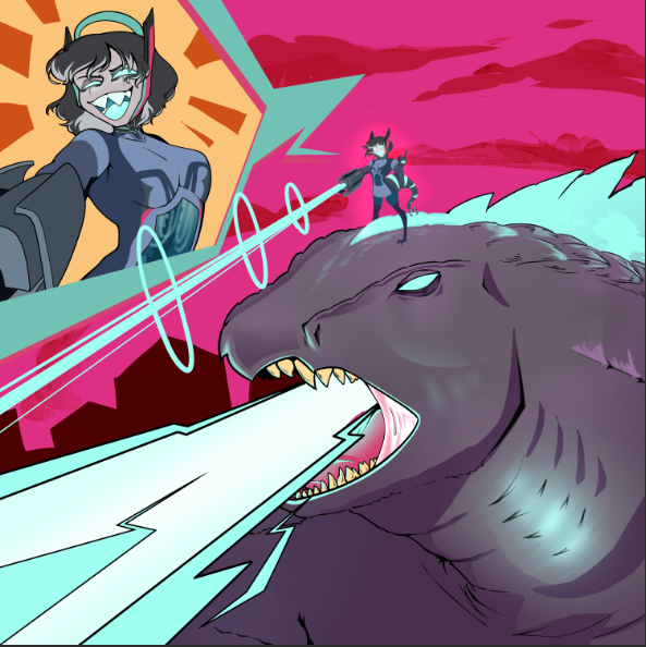 ZieglerByte's tweet image. I was so excited during the event my oomf drew me on top of Godzilla, i was crying when i saw them together ;-;
(Also he looks like a lil potato and i love him)