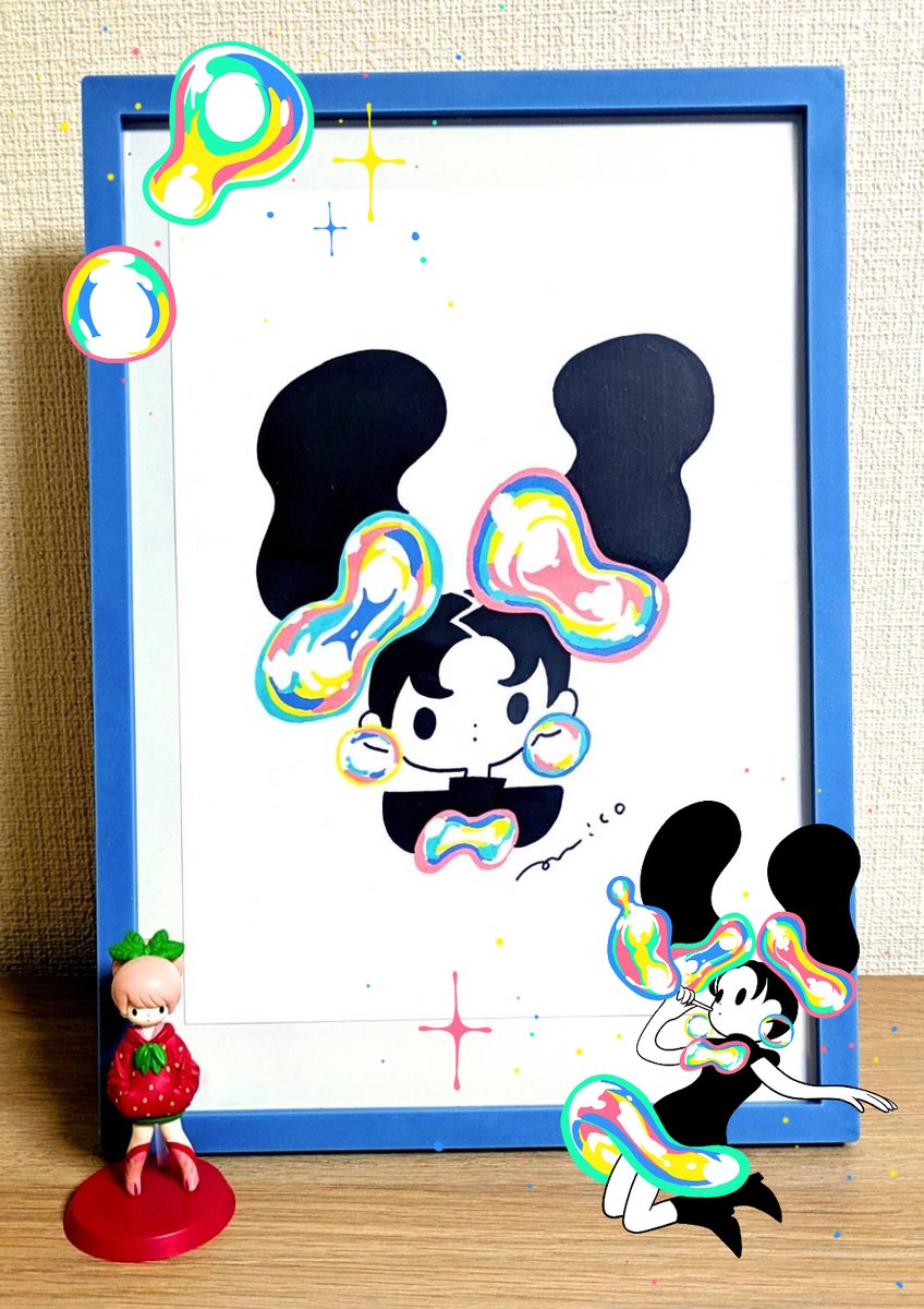 nigou44's tweet photo. parico(@parirobo)のさんのイラストをお迎えしました~。黒とカラフルのバランスに魅かれてこの子にしました。
シャボンに掛けて来年飛躍の年にするぞ、という気持ち。大事にします✨
#parico #ラフォーレ原宿
#愛と狂気のマーケット https://t.co/8UEzIERqj7