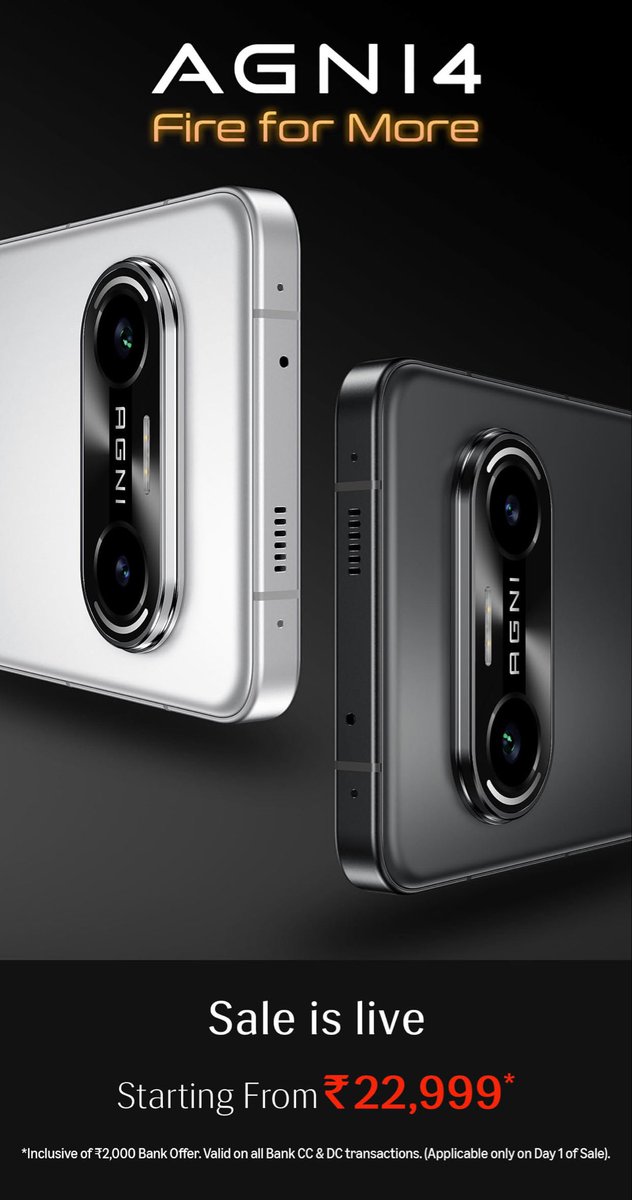 TechoMax's tweet image. Lava Agni 4 is here to set the mid-range bar high!

•6.67” AMOLED display with 120Hz refresh &amp;amp; 2400 nits peak brightness
•Powered by MediaTek Dimensity 8350 chipset for smooth performance
•Dual rear cameras: 50MP main + 8MP ultrawide with OIS, 4K video support
•50MP selfie…