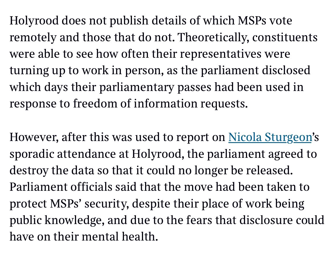 staylorish's tweet image. The extraordinary reason we cannot know how often MSPs show up for work.