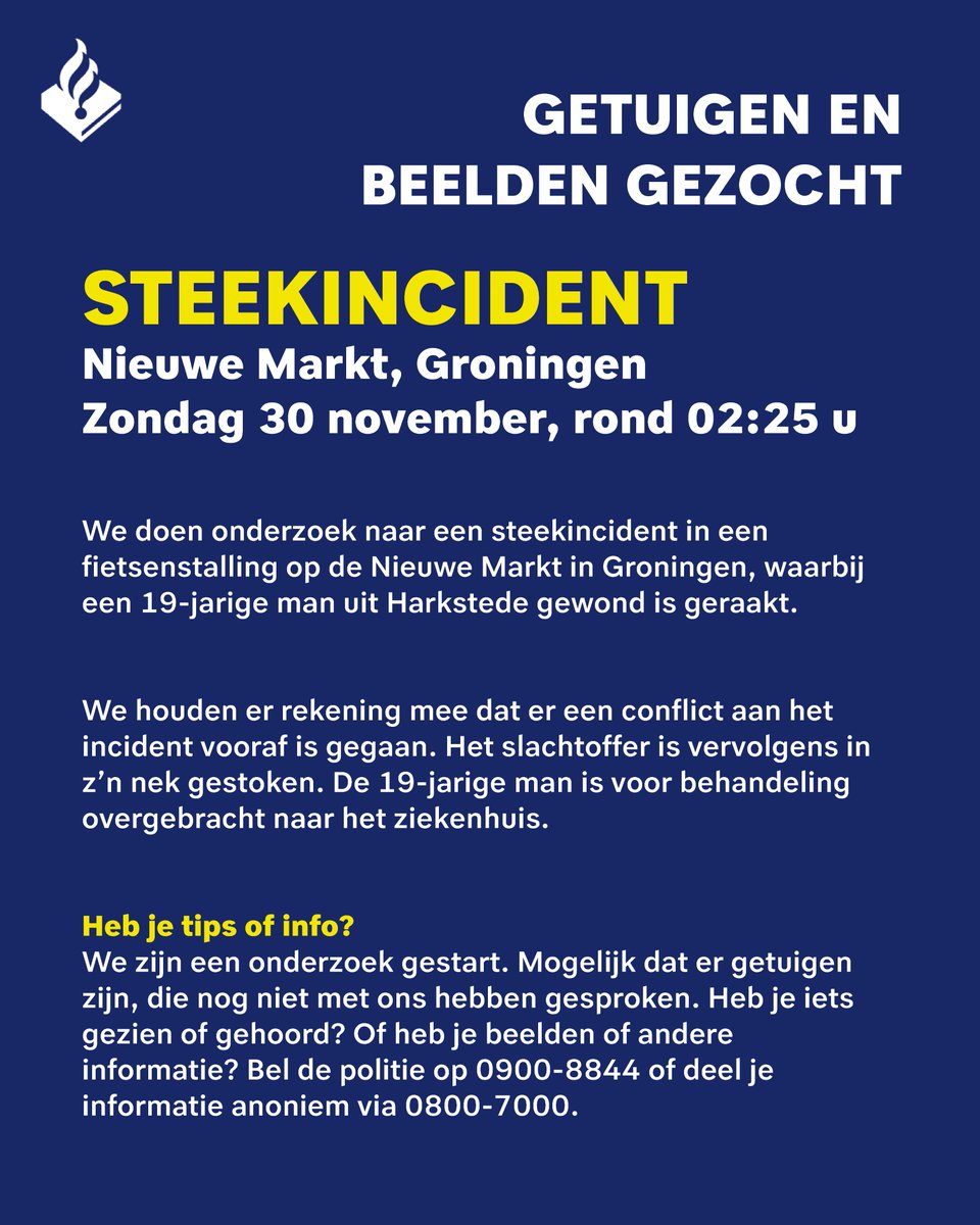 Steekincident in fietsenstalling op de Nieuwe Markt in Groningen