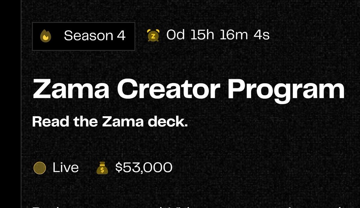 shahrianazim6's tweet image. Last 15 Hour&apos;s Left @zama Creator Program 😇

Am Super Bullish About $ZAMA Up coming TGE❤️
#ZamaCreatorProgram
