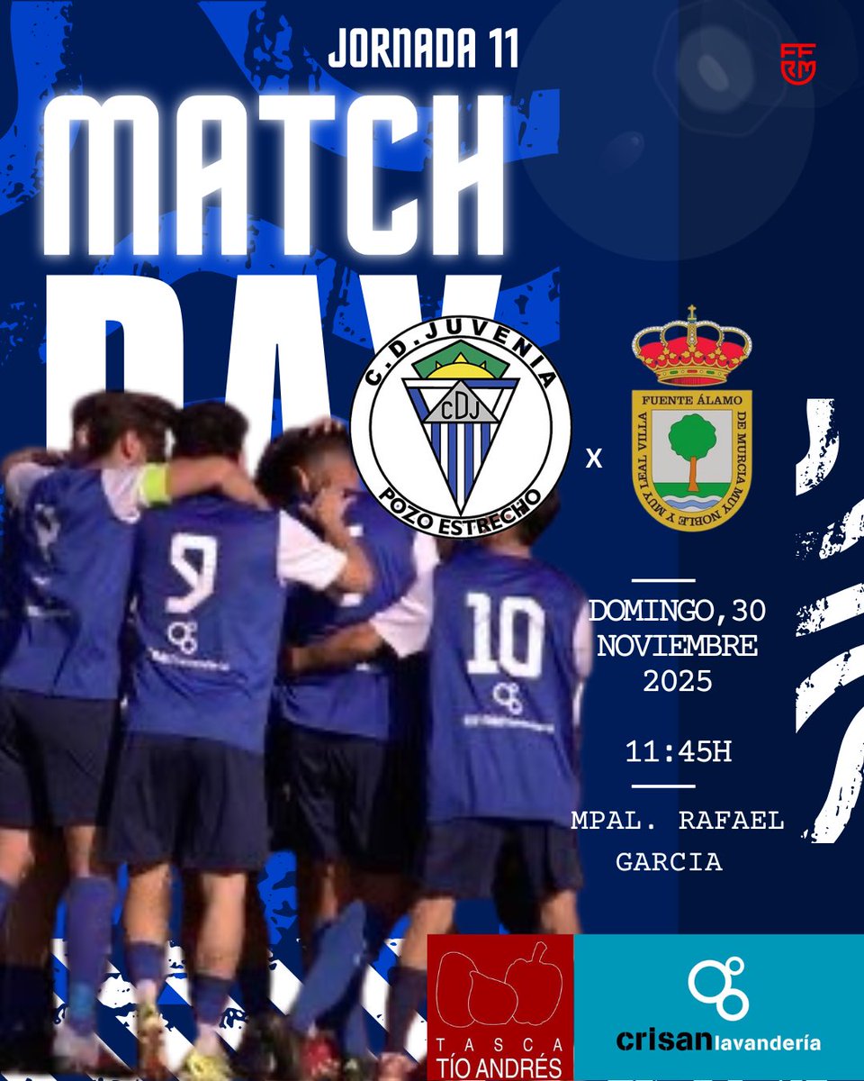 ⛅️¡𝙈𝙖𝙩𝙘𝙝 𝘿𝙖𝙮! ⚽️ 

#CDJuvenia 🆚 <a href="/GesaFuenteAlamo/">E.M.F. Fuente Alamo Gesa</a> 

⏰ 11:45H
🏟️Mpal. Rafael García  

<a href="/tascatioandres/">tascatioandres</a> #crisanlavandería