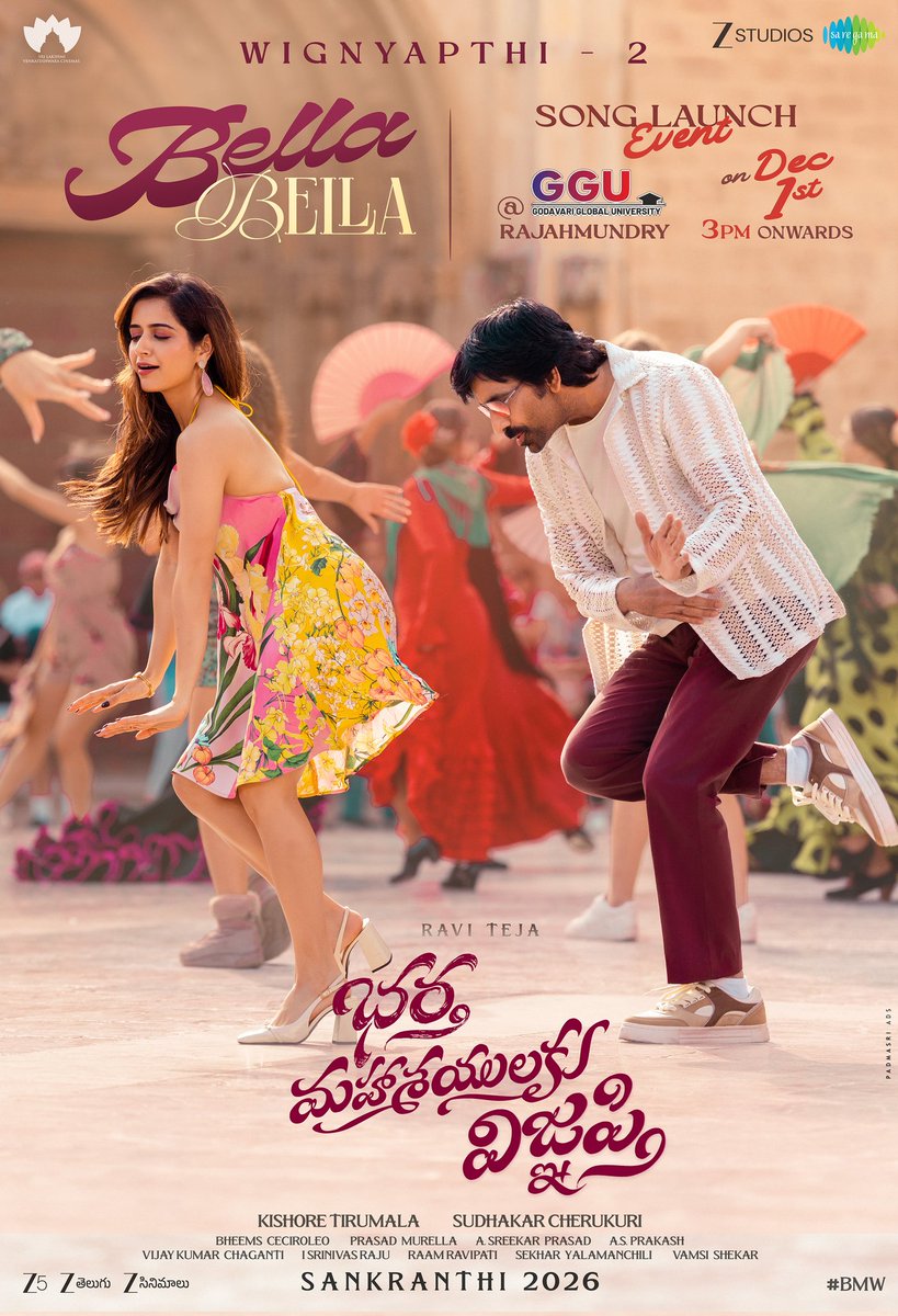 SLVCinemasOffl's tweet image. #BharthaMahasayulakuWignyapthi First Single #BellaBella song launch event tomorrow at Godavari Global University (GGU), Rajahmundry from 3 PM onwards ❤️‍🔥

▶️ youtu.be/nu69dTs3pj4

#Wignaypthi2 : #BellaBella full song out tomorrow 💃🏼🕺🏼

A #BheemsCeciroleo musical 🎼
Sung by…