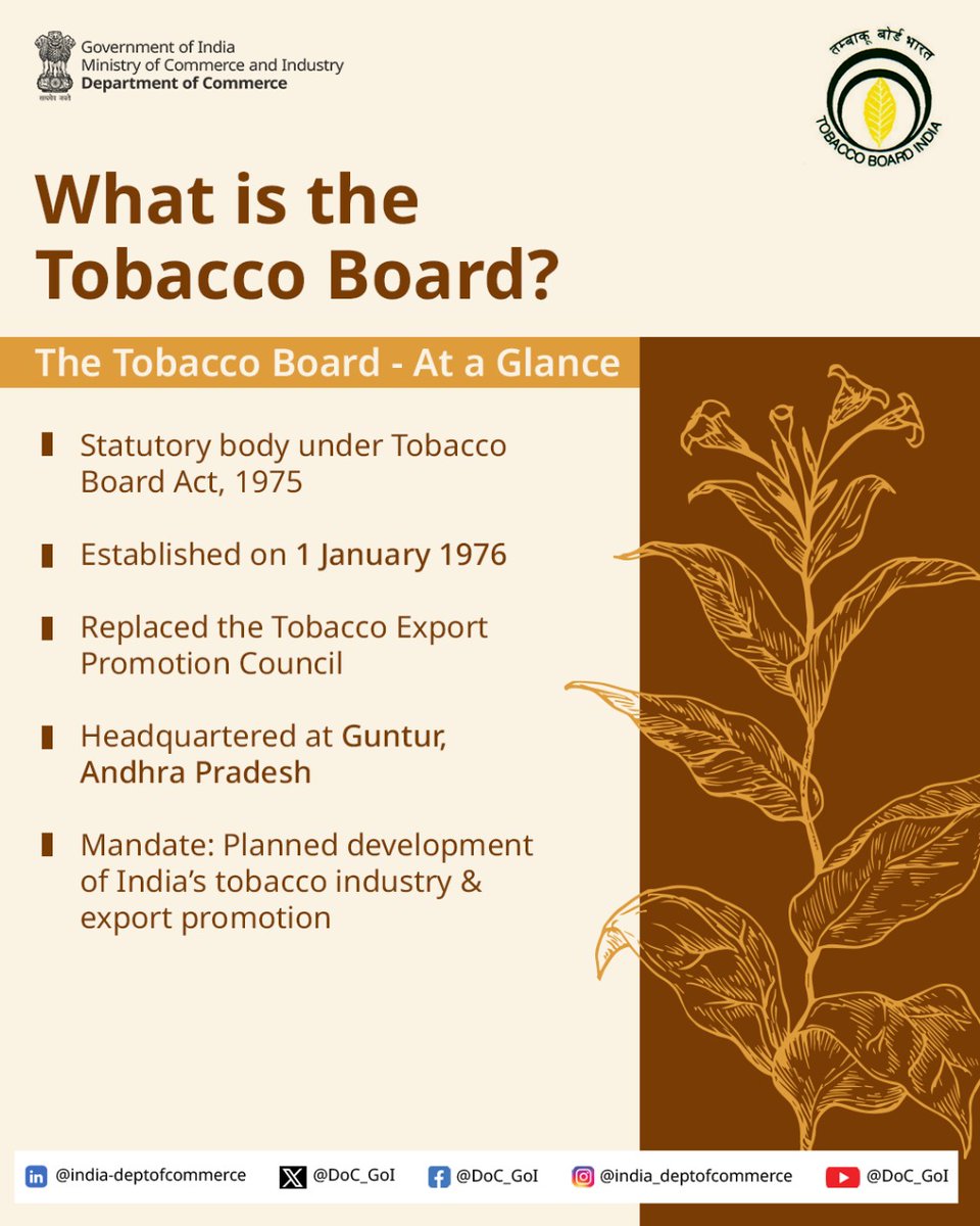 indian tobacco board The Tobacco Board – Regulating, guiding and promoting India's tobacco  sector To address recurring imbalances in tobacco supply and demand and to  promote transparent, organized marketing, the Government of India set up
