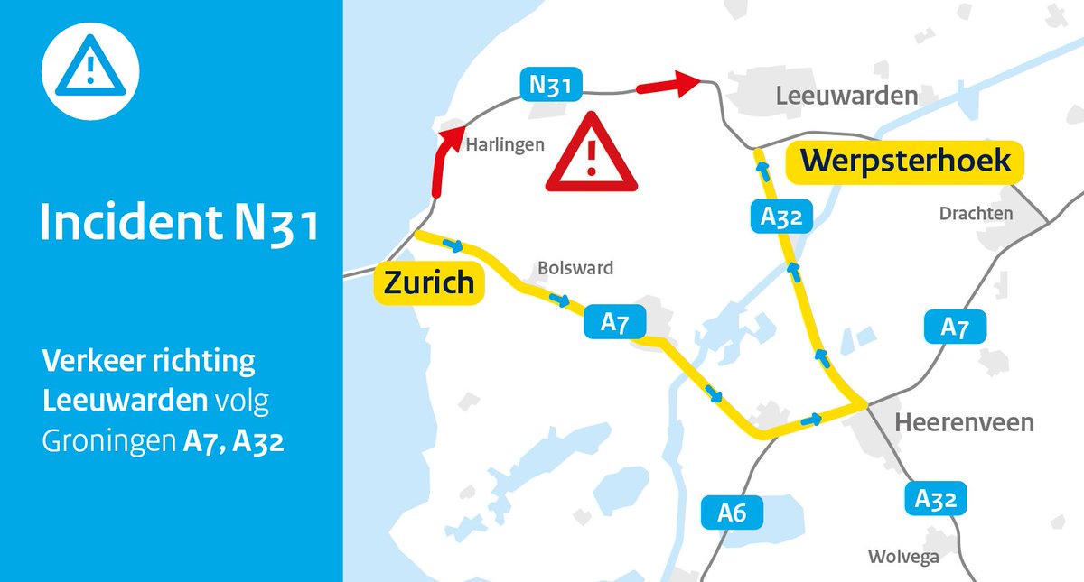 Ongeval sluit A31 in beide richtingen tussen Dronryp en Franeker